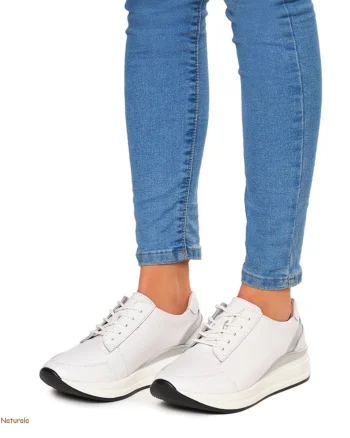 Pantofi casual de dama din piele naturala cu talpa plata CRL0019 ALB