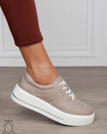 Pantofi Casual damă din piele naturală cu model lateral CRL1569 ROZ