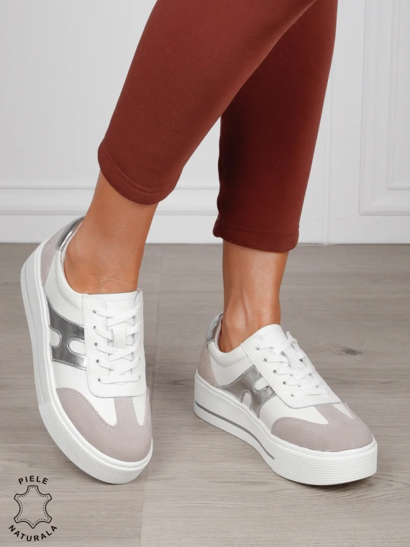 Pantofi Casual damă din piele naturală cu model lateral CRL1569 ALB