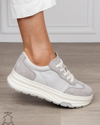 Pantofi Casual damă piele naturala intoarsa cu textil CRL1578 GRI