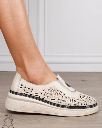 Pantofi Casual dama din Piele naturala cu model Perforat CRL1600 BEJ