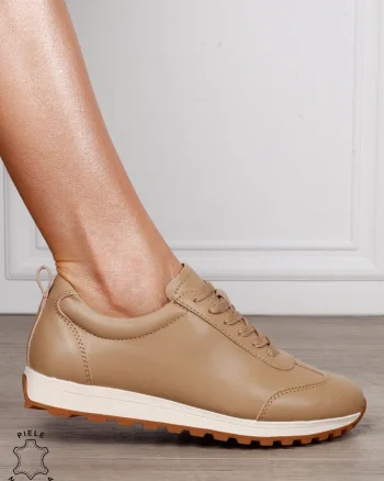 Pantofi Casual Damă din Piele Naturală cu Șiret și Talpă Comfort CRL1302 KHAKI