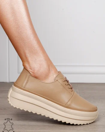 PANTOFI CASUAL Dama Piele Naturala CU SIRET CRL1439 KHAKI