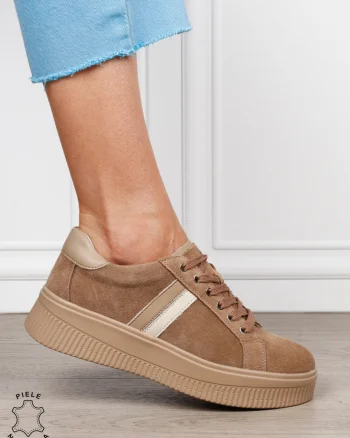 Pantofi sport din piele naturală intoarsa cu finisaje premium CRL1811 KHAKI SUEDE