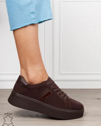 Pantofi sport din piele naturală intoarsa cu finisaje premium CRL1811 CAFENIU