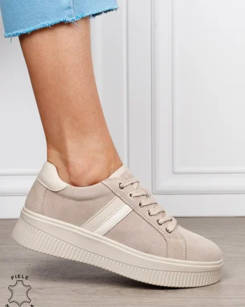 Pantofi sport din piele naturală intoarsa cu finisaje premium CRL1811 BEJ