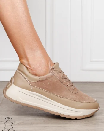 Pantofi sport din piele naturală cu design contemporan CRL1814 KHAKI