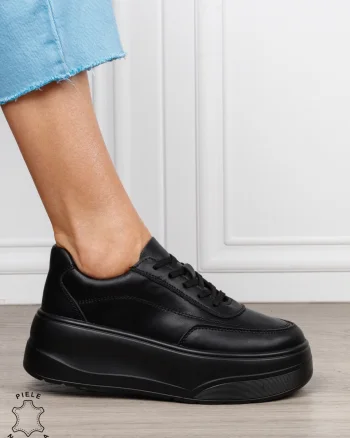 Pantofi casual damă din piele naturală cu siret CRL1822 NEGRU