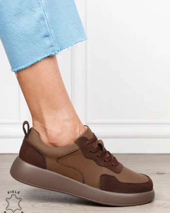 Pantofi casual dama din piele naturală cu finisaj premium CRL1823 CAFENIU