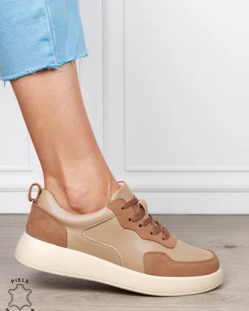 Pantofi casual dama din piele naturală cu finisaj premium CRL1823 KHAKI
