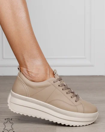 Pantofi Casual de dama din Piele Naturala CU CUSATURI DECORATIVE CRL1220 KHAKI