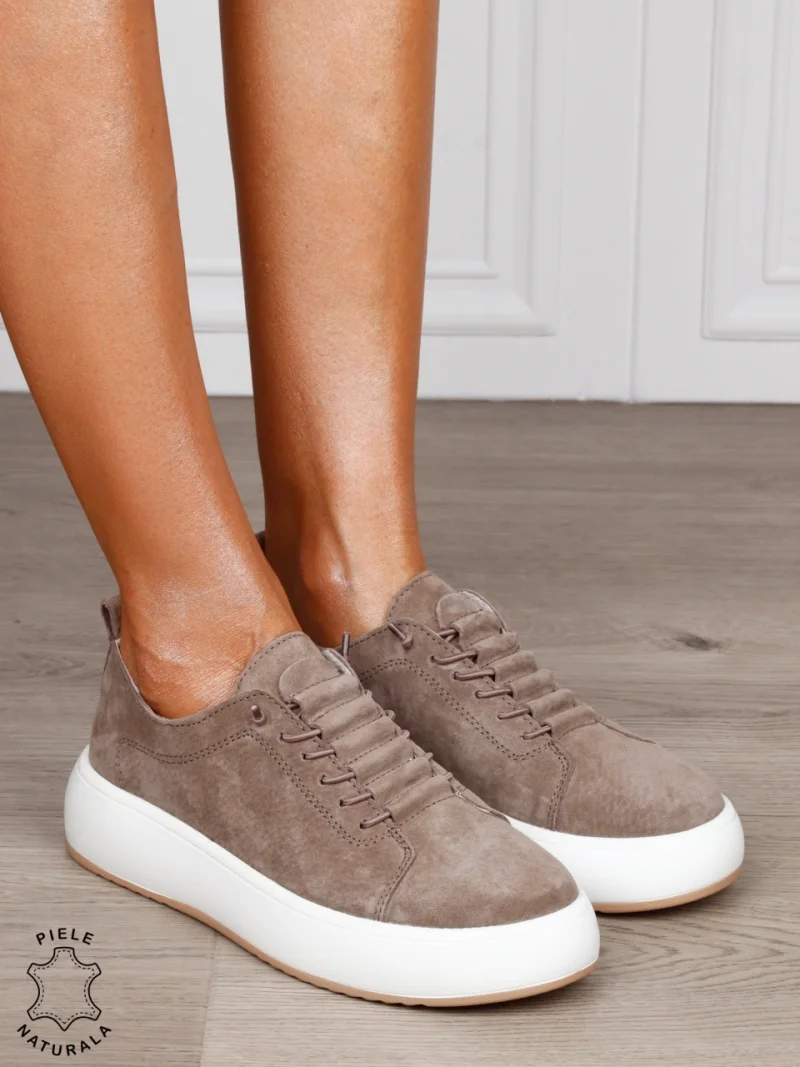 Pantofi Casual dama din Piele Naturala cu siret special CRL1550KHAKI