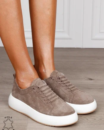 Pantofi Casual dama din Piele Naturala cu siret special CRL1550KHAKI