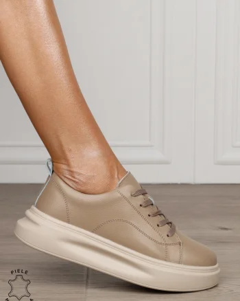 Pantofi Casual dama din Piele Naturala CRL1055 CULOARE: KHAKI