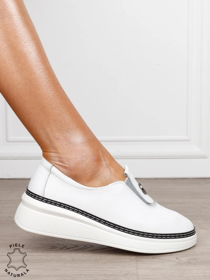 Pantofi damă din piele naturală cu finisaj clasic CRL1844 ALB