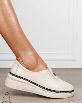 Pantofi damă din piele naturală cu finisaj clasic CRL1844 BEJ
