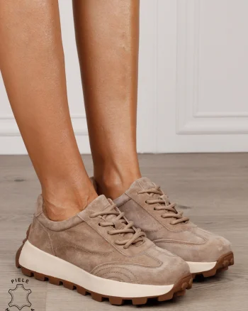 Pantofi damă din piele naturală Intoarsa cu șiret model versatil CRL1852 khaki