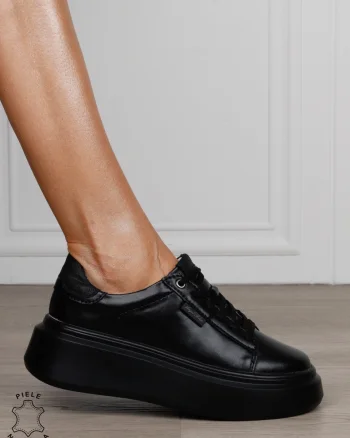 Pantofi CASUAL PIELE NATURALA CU SIRET CRL1449 NEGRU