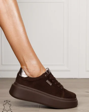 Pantofii casual din piele naturala robusti CRL1451 CAFENIIU