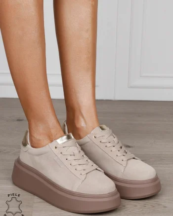 Pantofii casual din piele naturala robusti CRL1451 BEJ