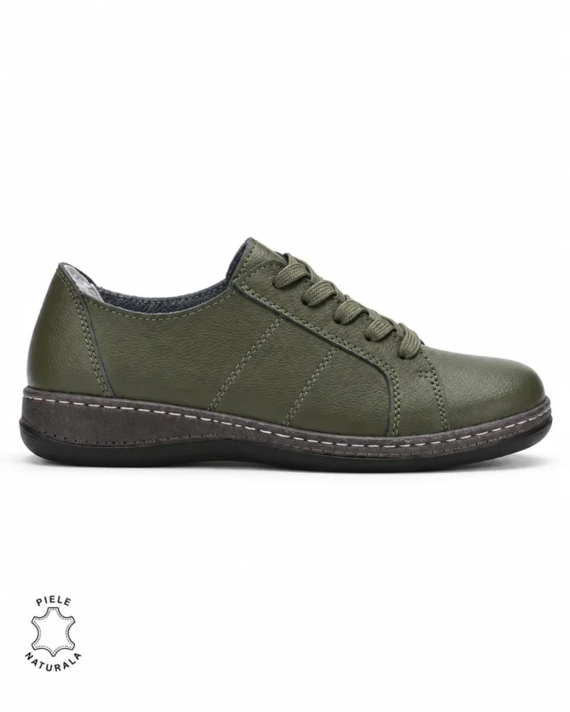 Pantofi casual Negri de dama din piele naturala cu talpa plata CRL0013 VERDE INCHIS