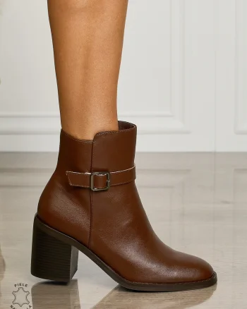 Botine DAMA din PIELE NATURALA CU TOC GROS CRL1494 cafeniu