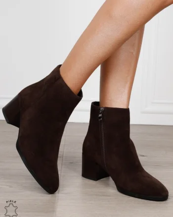Botine damă din piele naturală întoarsă cu design clasic CRL1831 CAFENIU