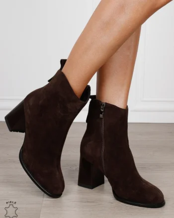 Botine DAMA din PIELE NATURALA CU TOC GROS CRL1497 CAFENIU