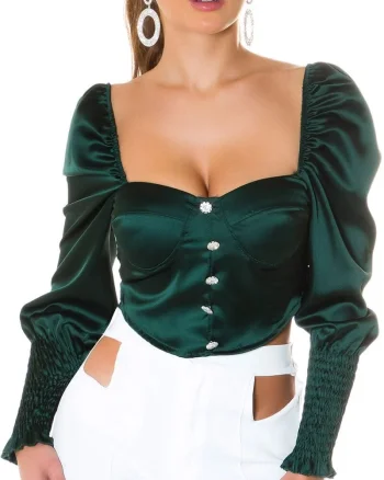 Crop top elegant tip corset satin verde smarald Moura
