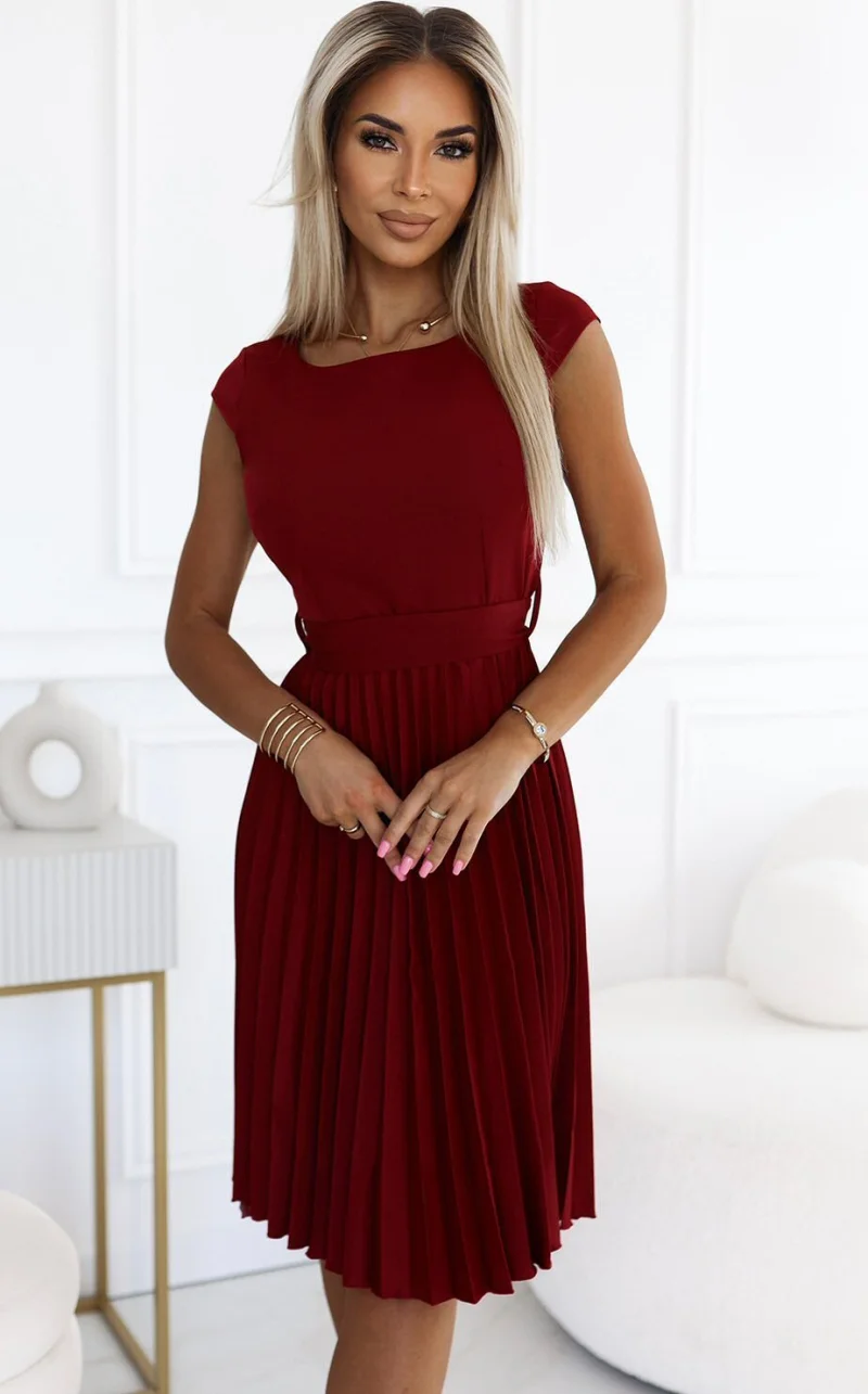Rochie midi burgundy plisata Karima