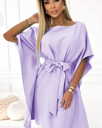 Rochie midi lila lavanda vaporoasa croi fluture Butterfly
