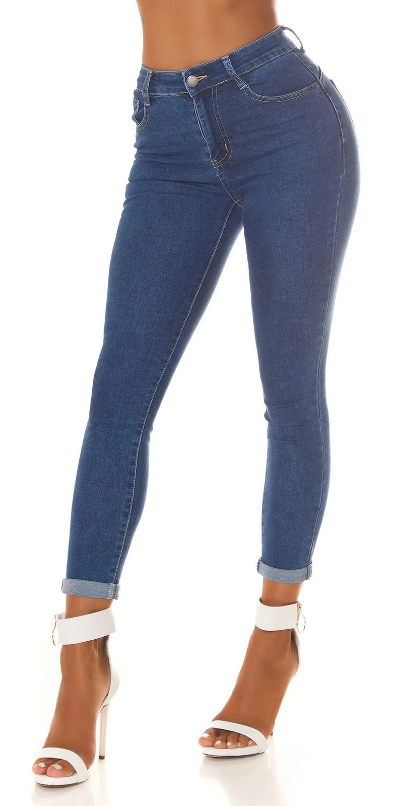 Blugi dama cu push up mulati, albastri, bumbac denim, cu talia inalta, Ruthie