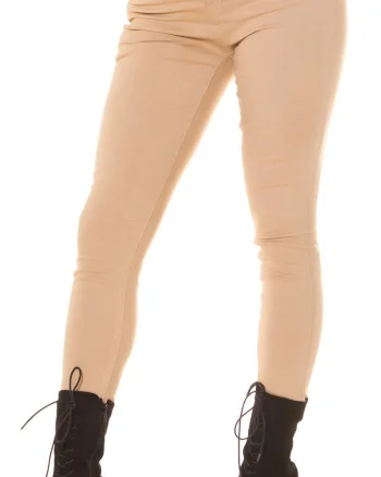 Blugi dama cu push up, skinny, bej, din bumbac, mulati, cu talia inalta, Haley
