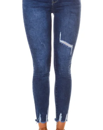 Blugi dama skinny, albastri, uzati, cu talia inalta Bachia