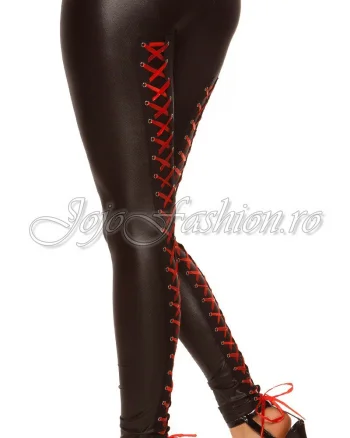 Colanti negri cu siret rosu WetLook Koucla Bonye