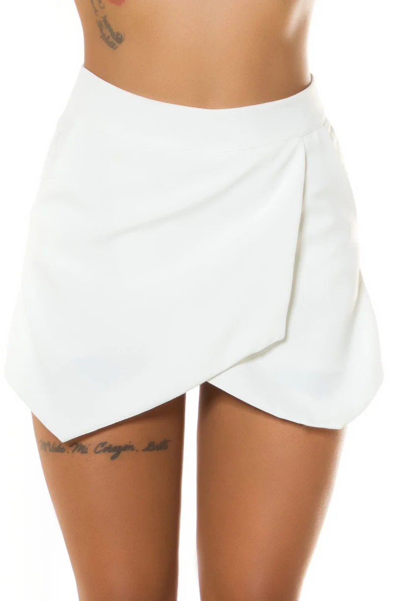 Fusta skort scurta, alba, cu talia inalta, asimetrica, Marbeth