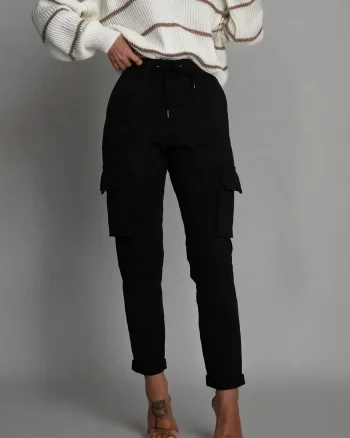 Pantaloni dama casual negri cu buzunare laterale Ereny