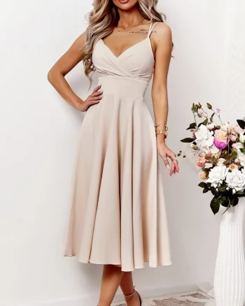 Rochie baby doll midi din bumbac bej in clos retro TifaniW3