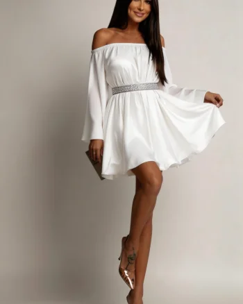 Rochie cununie civila scurta alba din satin babydoll Odessa