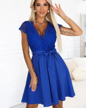 Rochie de ocazie scurta albastra cu dantela Vivian