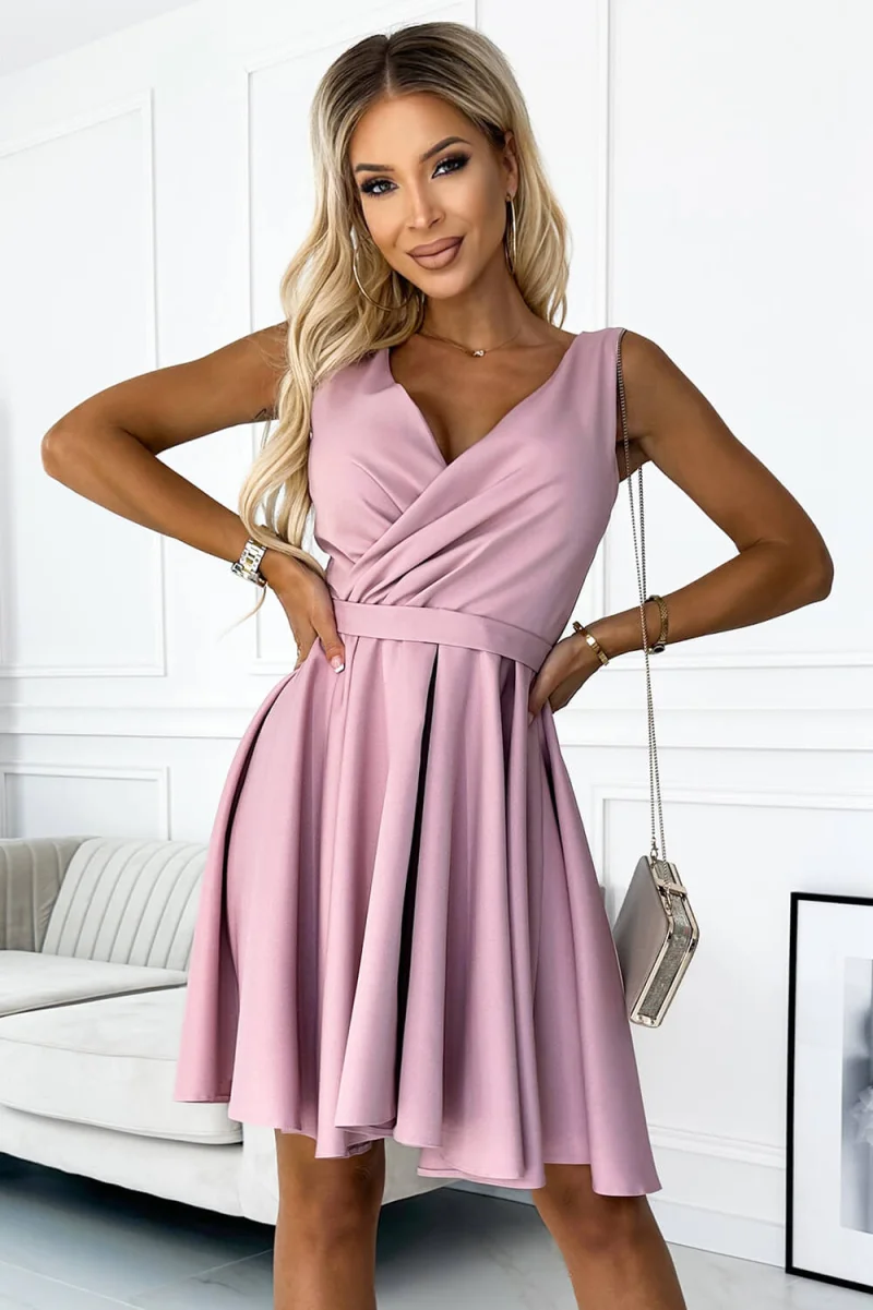 Rochie de ocazie scurta roz pudra in clos petrecuta Dorothy