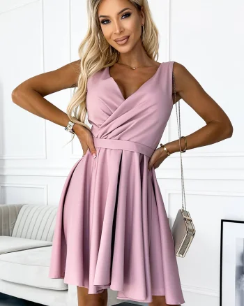 Rochie de ocazie scurta roz pudra in clos petrecuta Dorothy