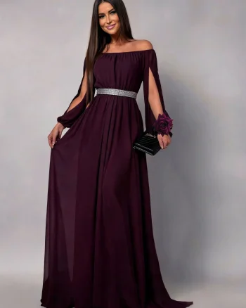 Rochie de ocazie vaporoasa lunga voal mov Afrodita