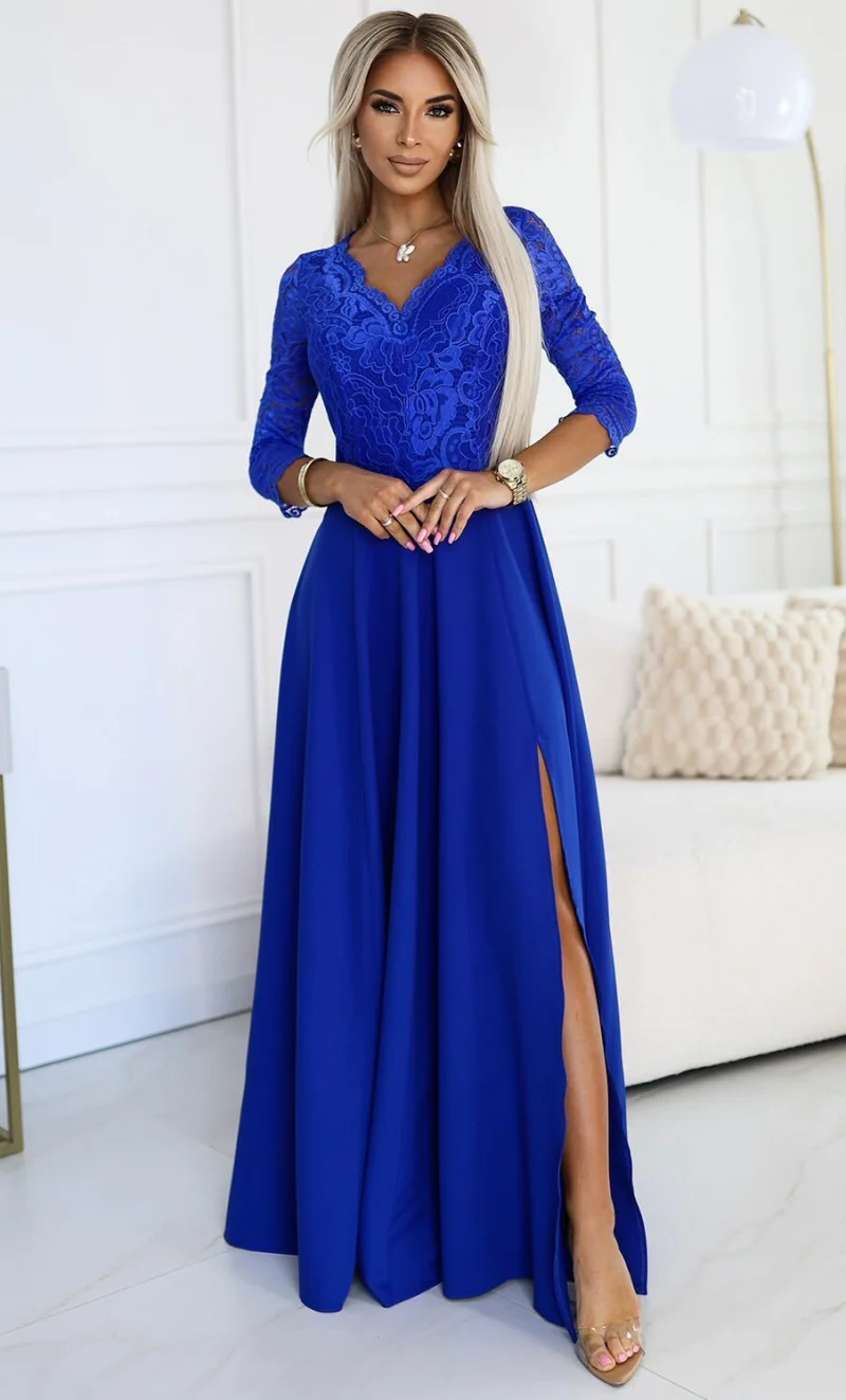 Rochie de seara lunga albastra cu dantela Allegria