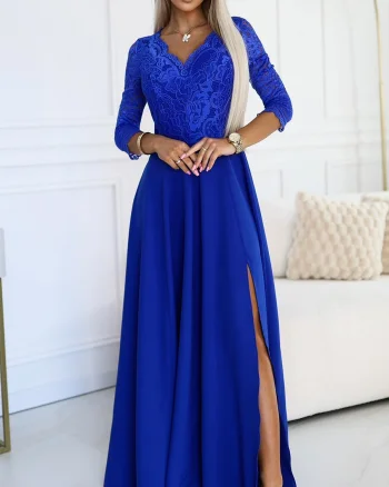 Rochie de seara lunga albastra cu dantela Allegria