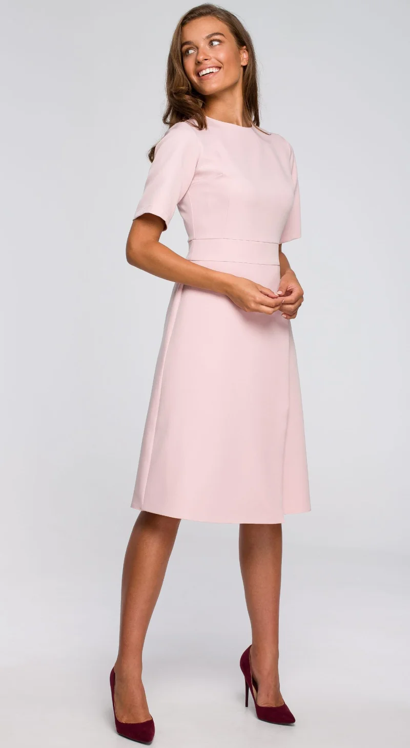 Rochie de zi roz midi evazata Hullya