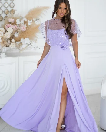 Rochie eleganta lunga lila cu paiete vaporoasa Azaliya