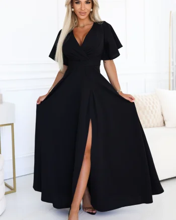 Rochie eleganta lunga neagra vaporoasa petrecuta Kasandra
