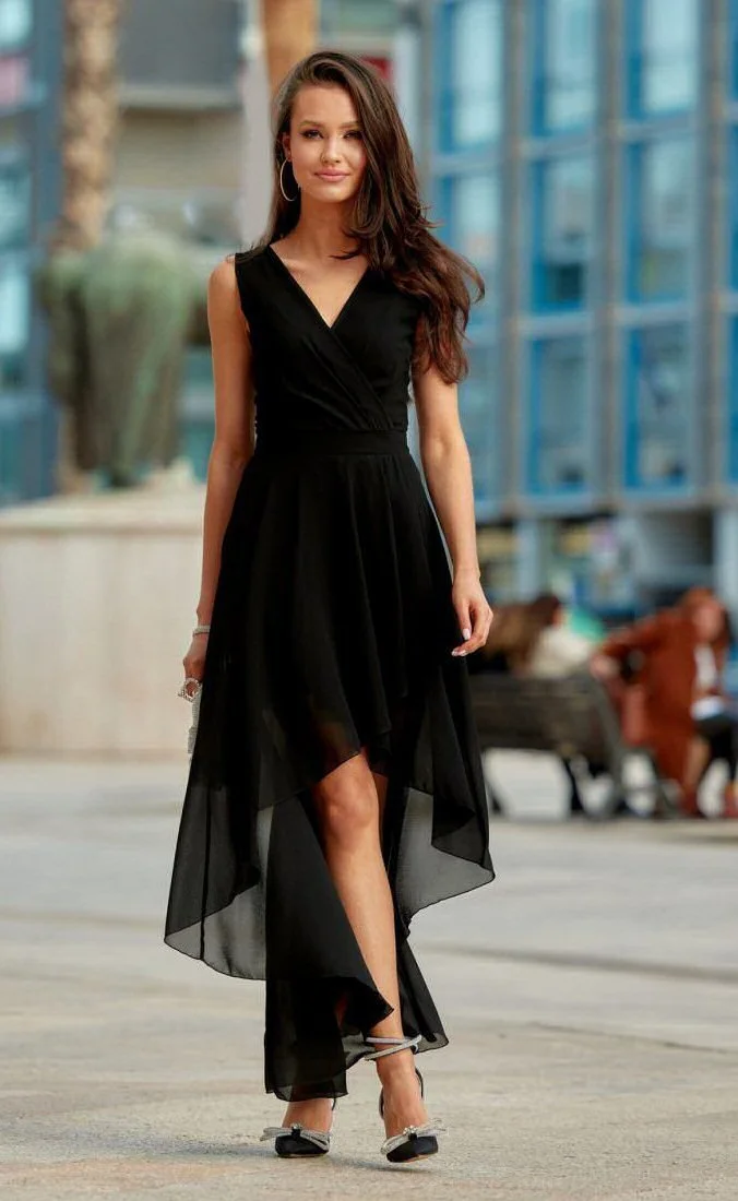 Rochie eleganta neagra din voal vaporoasa Fiona
