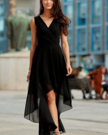 Rochie eleganta neagra din voal vaporoasa Fiona
